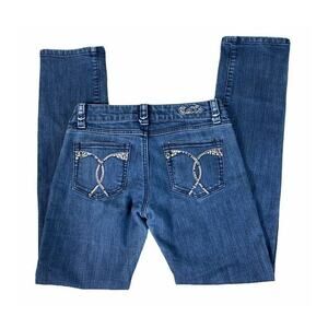 Hello! Youth Jeans Sz 5 Dark Wash Low Rise Rhinestone Embellished Denim Stretch